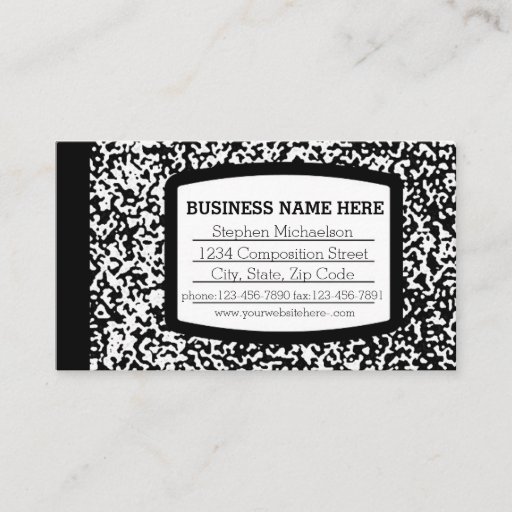 Customizable Custom Composition Book Black/White School/Teacher Business Card