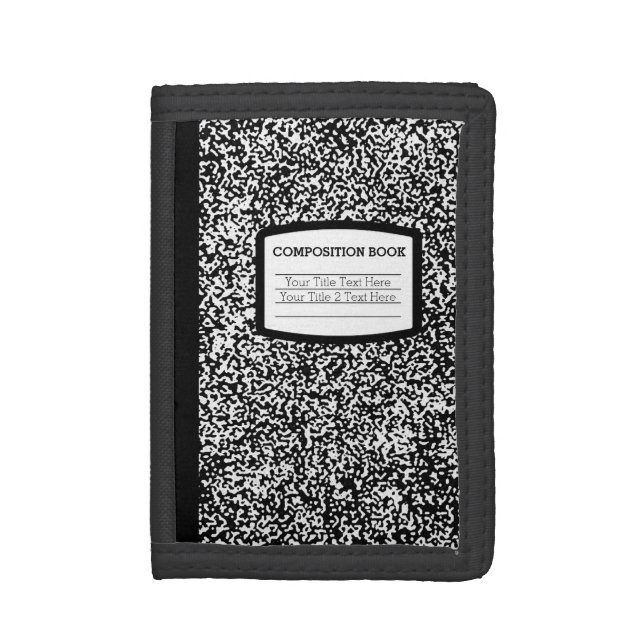 Custom Composition Book Black/White School/Teacher Trifold Wallet (Front Vertical)