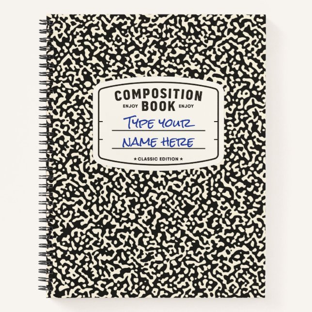 Custom Composition Notebook Black with Label (Front)