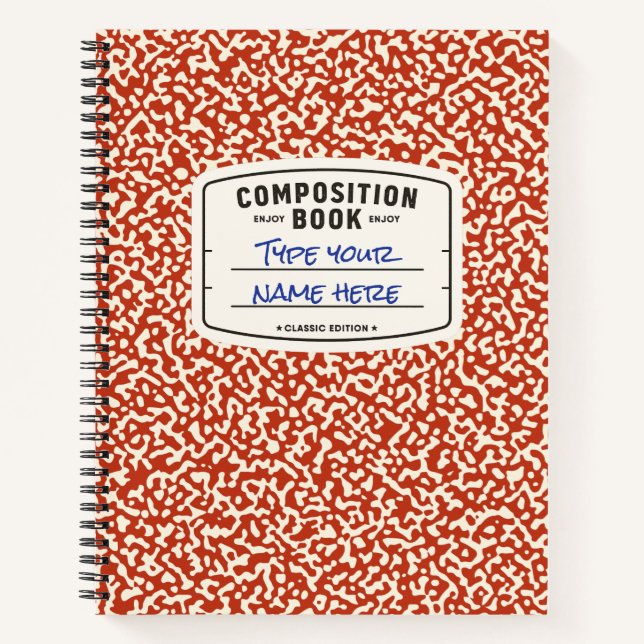 Custom Composition Notebook Red with Label (Front)