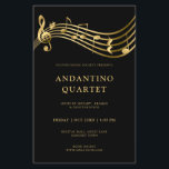 Custom Concert Flyer Template Music Gold Notes<br><div class="desc">This custom concert flyer template features a stave with music notes and a treble clef in faux gold on a black background. Ideal for piano, violin, clarinet recitals, senior recitals, string quartet, chamber music or choir performances, and classical music concerts. Personalize it with your own text, and take advantage of...</div>