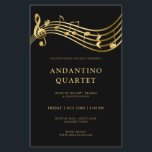 Custom Concert Flyer Template Music Gold Notes<br><div class="desc">This custom concert flyer template features a stave with music notes and a treble clef in faux gold on a black background. Ideal for piano, violin, clarinet recitals, senior recitals, string quartet, chamber music or choir performances, and classical music concerts. Personalize it with your own text, and take advantage of...</div>