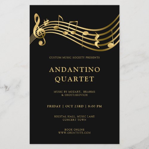 Custom Concert Flyer Template Music Gold Notes 