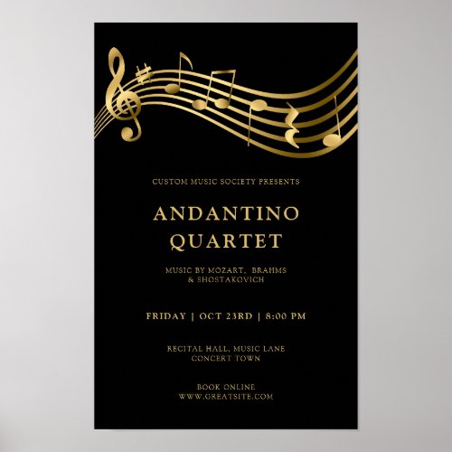 Custom Concert Poster Template Music Gold Notes 