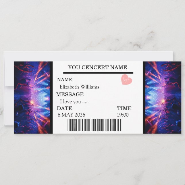 Custom Concert Ticket Gift Girl  Invitation (Front)