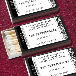Custom Concert Ticket Wedding Favor Matchboxes