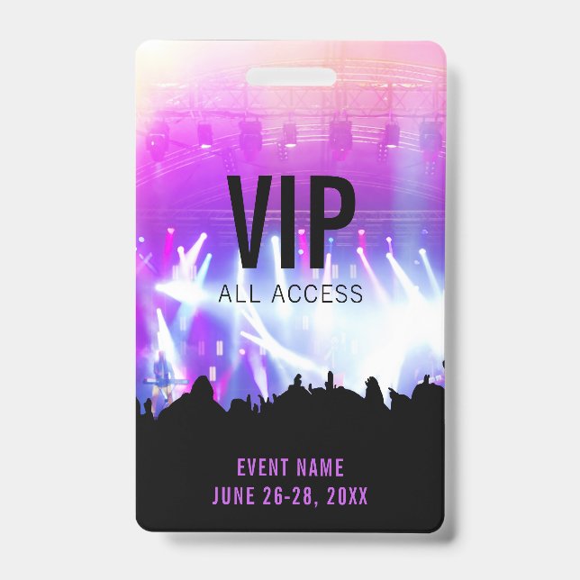 Custom Concert VIP All Access Pass Badge (Front)