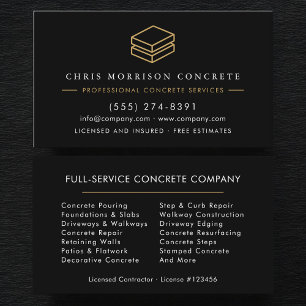 Custom Concrete & Cement Contractor Company Business Card