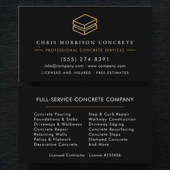 Custom Concrete Cement Contractor Company Business Card