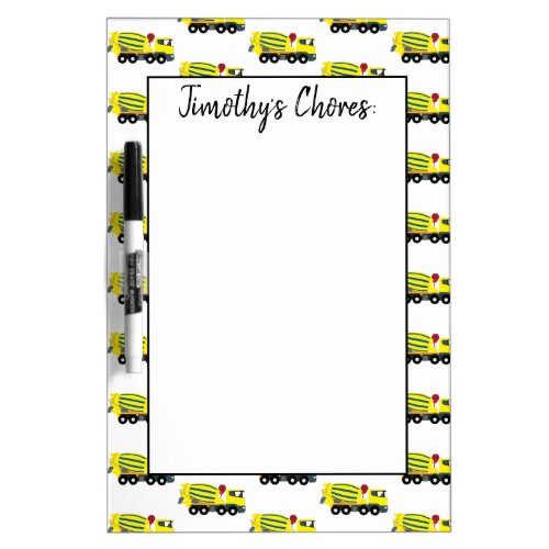 Custom Concrete Cement Truck Construction Kids Dry Erase Board