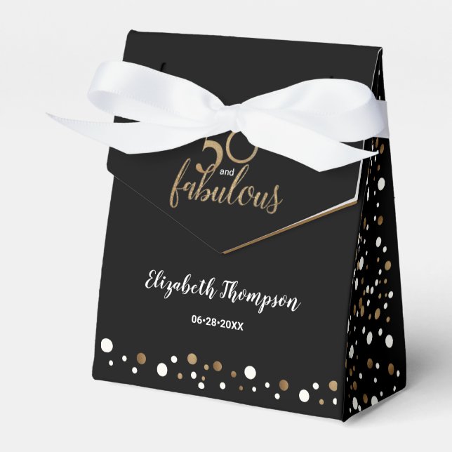 Custom Confetti 50 & fabulous Birthday Gold Black Favor Boxes (Front Side)