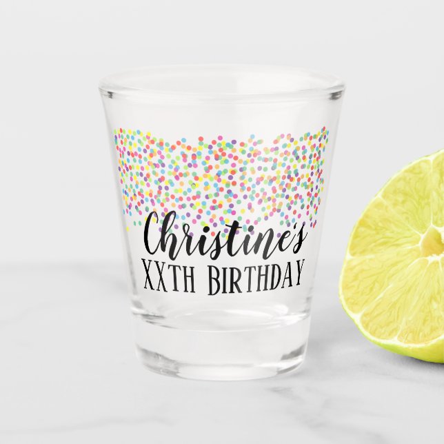 Custom confetti Birthday Favor Shot Glass (Front)