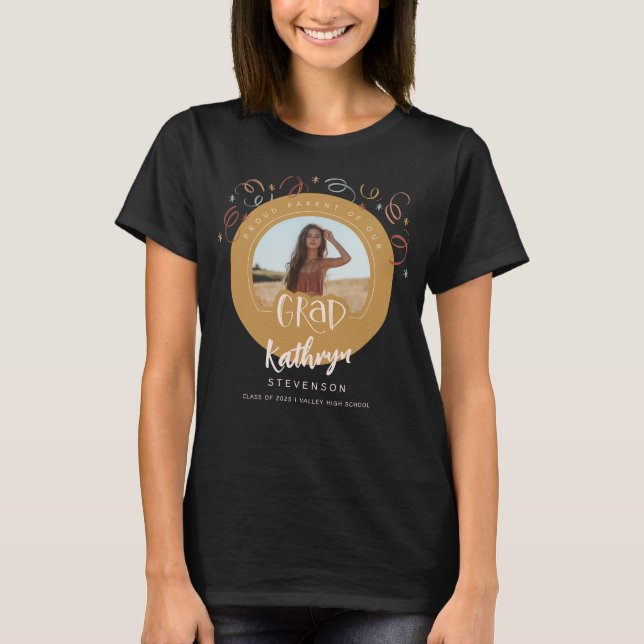 Custom Confetti Proud Parent Grad Photo T-Shirt (Front)