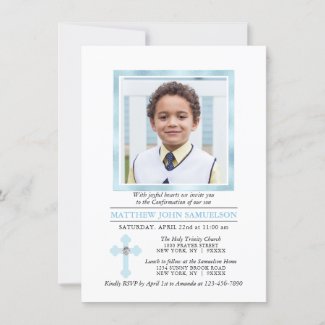 Custom CONFIRMATION Cross Blue Boy | PHOTO Invitation
