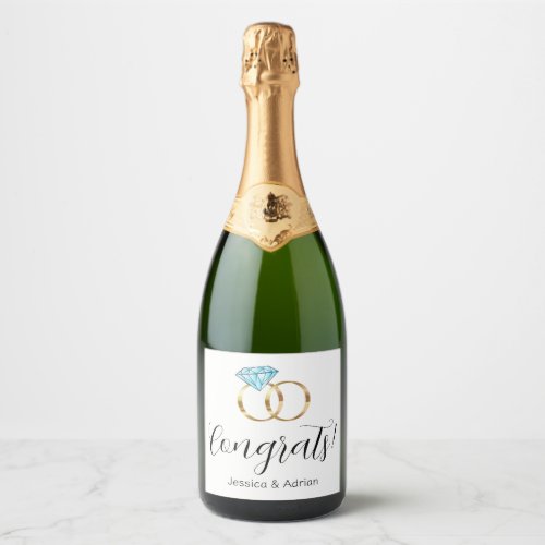 Custom Congrats Diamond Wedding Rings Engagement Sparkling Wine Label