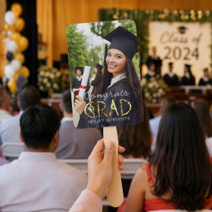Custom Congrats Grad Modern Simple Preppy Photo Hand Fan