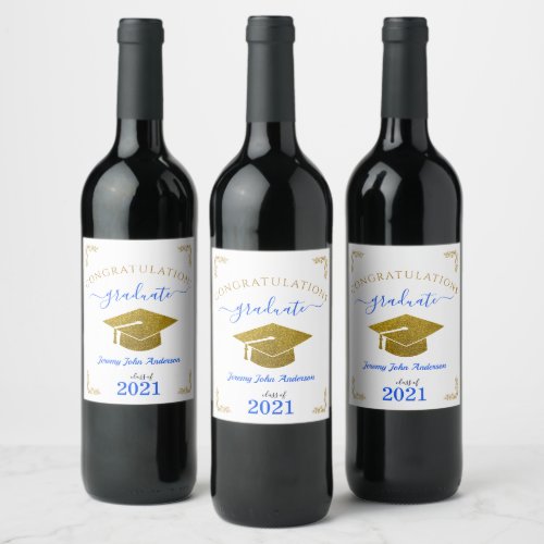 Custom Congrats Graduate BlueGold Glitter Effect  Wine Label