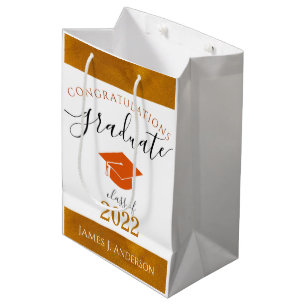 Custom Congrats Graduate Class Year Orange/Gold Medium Gift Bag