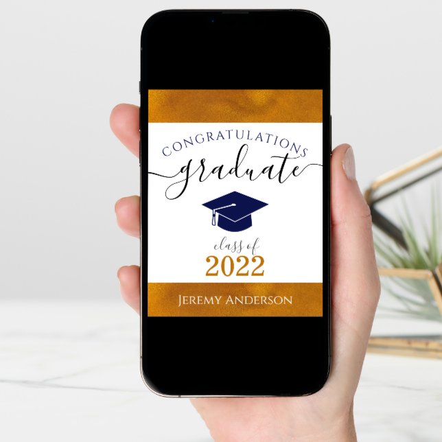 Custom Congrats Graduate Name & Year Navy/Gold Card (Front Digital)