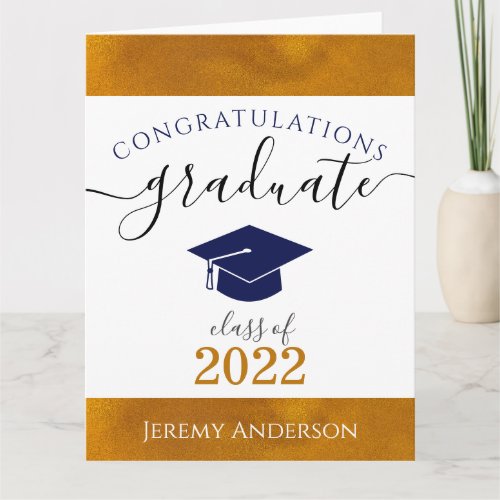 Custom Congrats Graduate Name  Year NavyGold Card