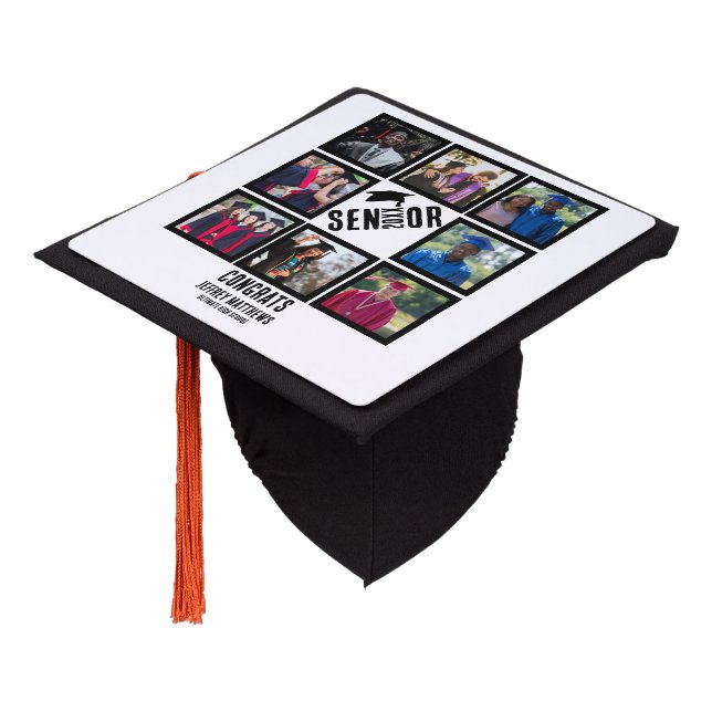 Custom Congrats Senior graduation 8 Photo Collage Graduation Cap Topper (Angled)