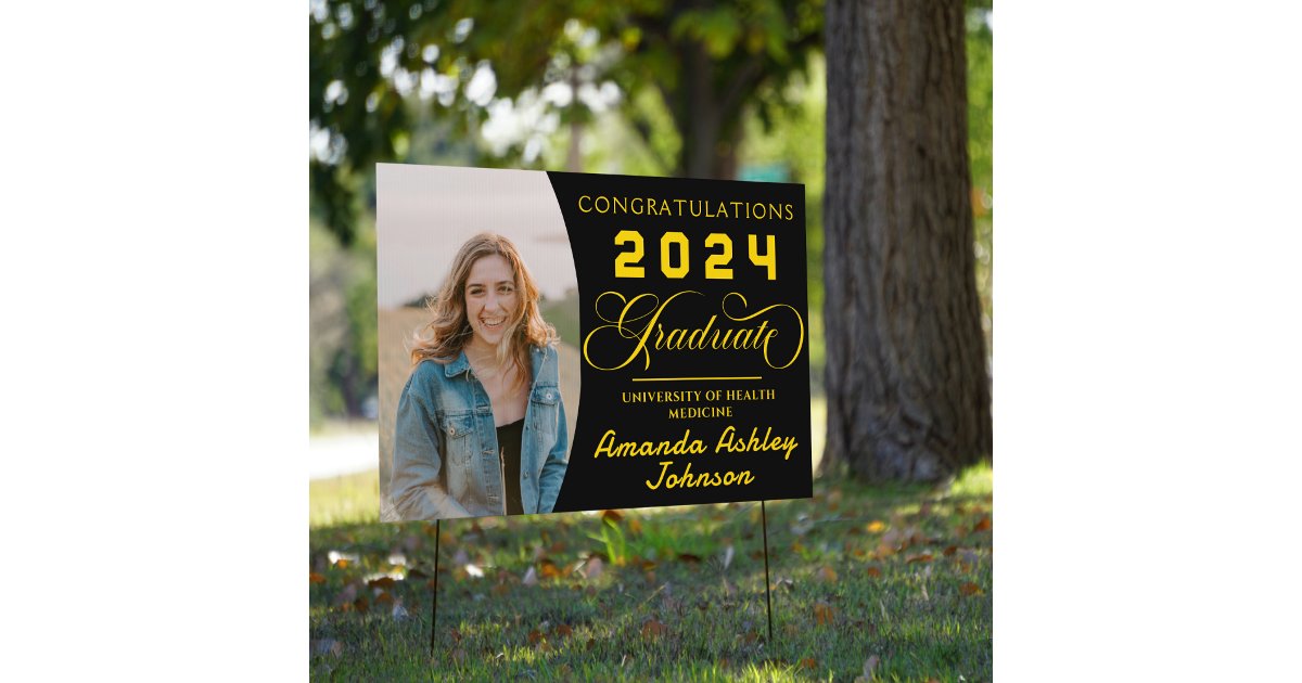 Custom Congratulation Black Photo Graduation Sign | Zazzle