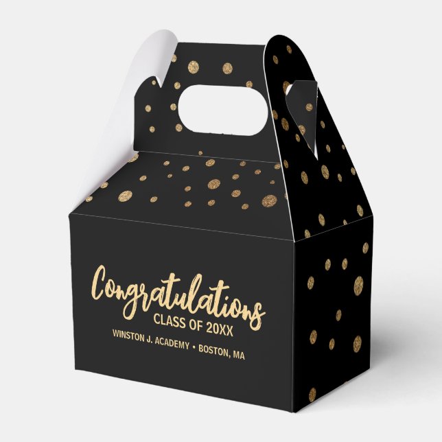 Custom Congratulation Class graduation black gold Favor Boxes (Front Side)