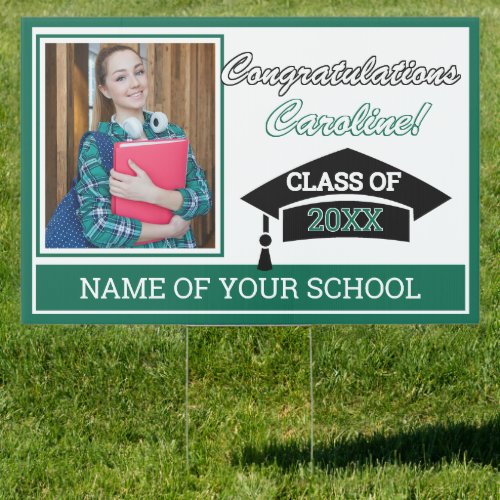 Custom Congratulations Grad Green White Black Sign