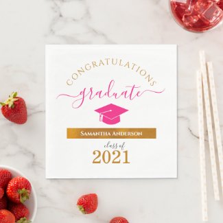 Custom Congratulations Graduate Pink/Gold Napkins