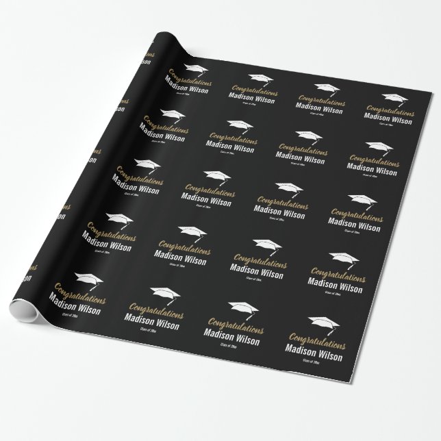 Custom Congratulations Graduation Cap Wrapping Paper (Unrolled)