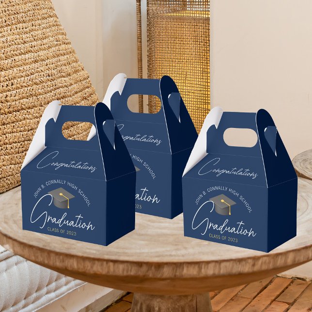 Custom Congratulations Navy Blue Graduation Party Favor Boxes (Creator Uploaded)