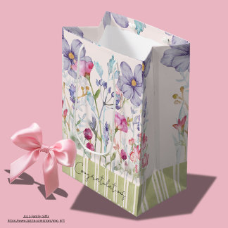 Custom congratulations watercolor purple flowers medium gift bag