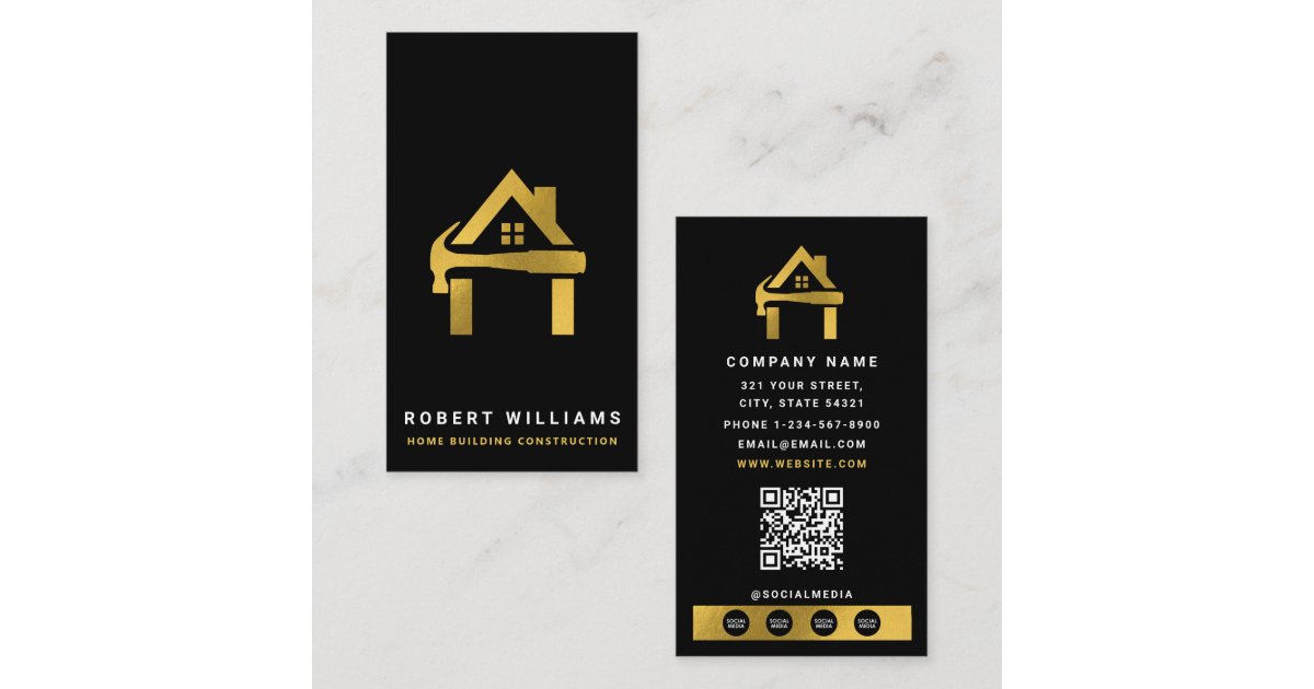 Custom Construction Black Gold Home Building Lux Business Card | Zazzle