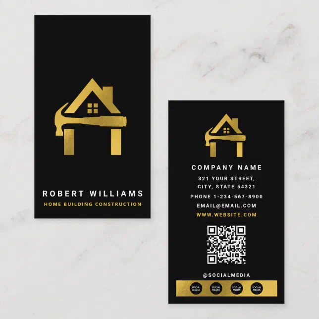 Custom Construction Black Gold Home Building Lux Business Card | Zazzle