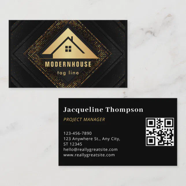 Custom Construction Black Gold Home Building Lux Business Card | Zazzle