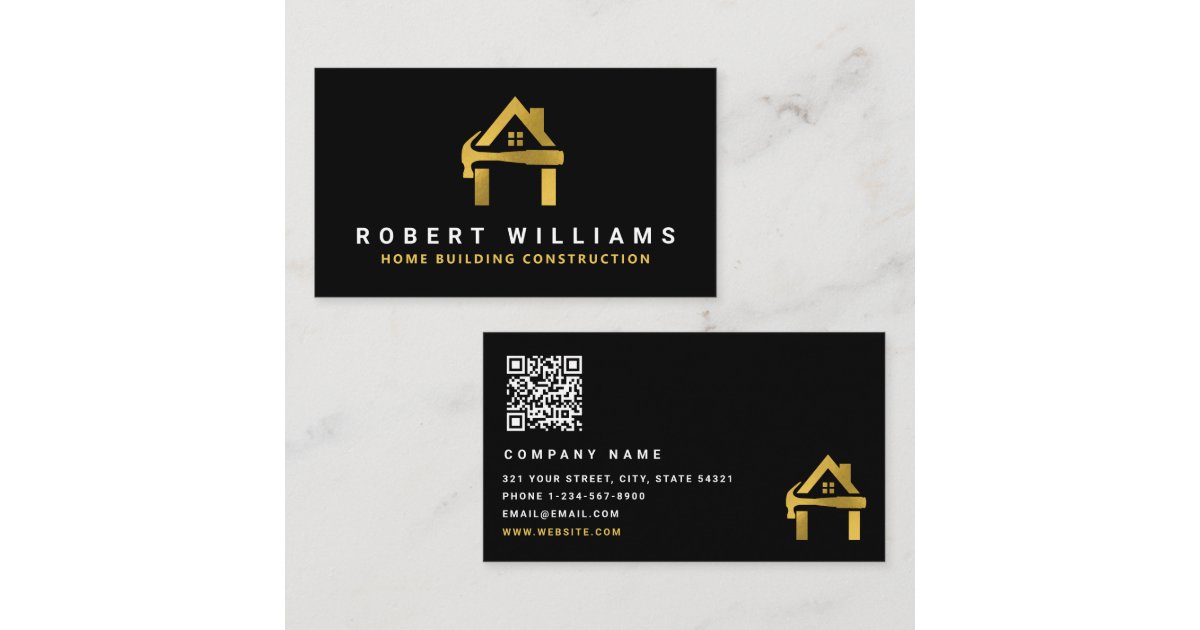 Custom Construction Black Gold Home Building Lux Business Card | Zazzle