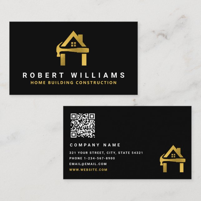 Custom Construction Black Gold Home Building Lux Business Card (Front/Back)