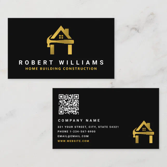Custom Construction Black Gold Home Building Lux Business Card | Zazzle