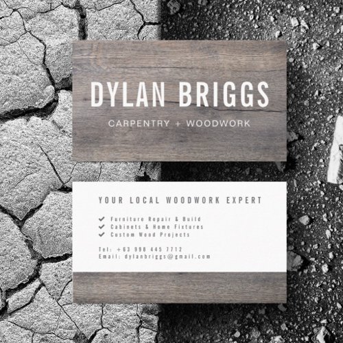 Custom Construction Carpenter Woodwork Minimalist Business Card