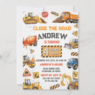 Custom Construction Dump Truck Birthday party Invitation