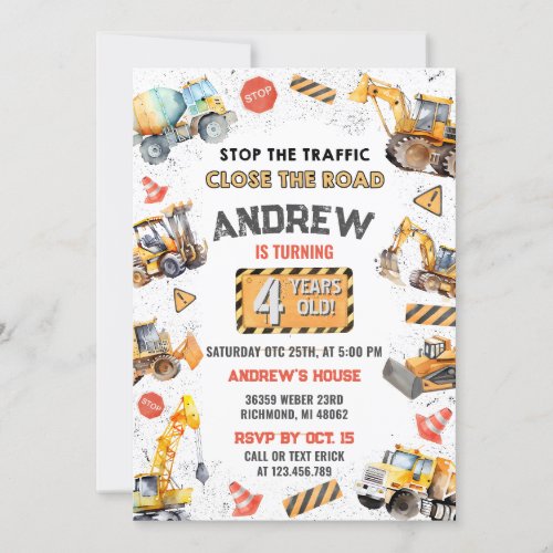 Custom Construction Dump Truck Birthday party Invitation