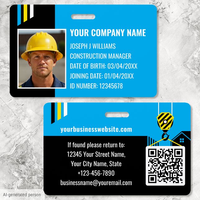 Custom Construction ID Work QR Code Blue Black Badge (Creator Uploaded)