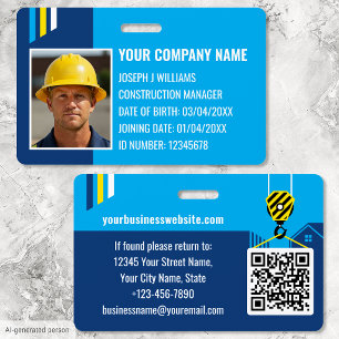 Custom Construction ID Work QR Code Navy Blue Badge