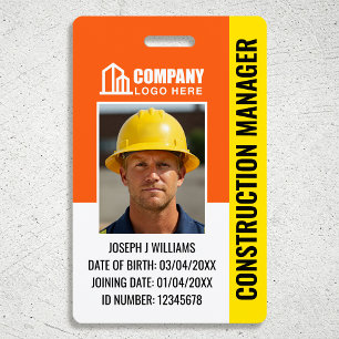 Custom Construction Site ID Logo QR Code Orange Badge