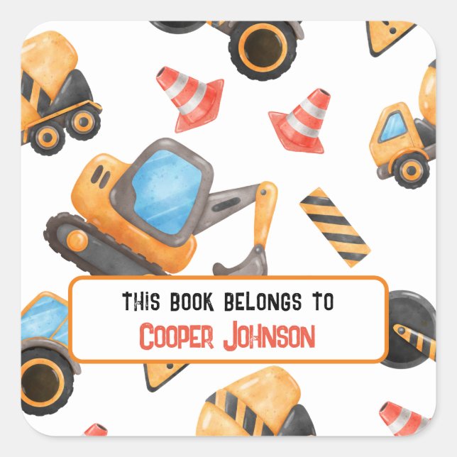 Custom construction theme name bookplate (Front)