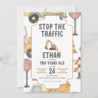 Custom Construction Truck Birthday Invitation Kids
