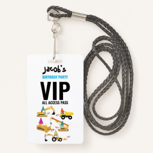 Custom Construction Trucks Birthday Party Pass  Badge
