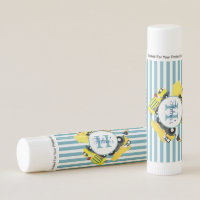 Custom Construction Trucks Blue Stripe Baby Shower Lip Balm