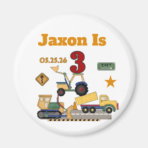Custom Construction Vehicles 3rd Birthday Magnet