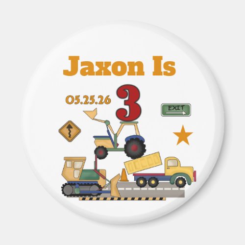 Custom Construction Vehicles 3rd Birthday Magnet